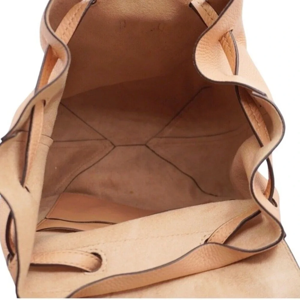 Michael Kors Pebbled Leather Drawstring Backpack Tan Beige MK Logo M‎ Chic 36